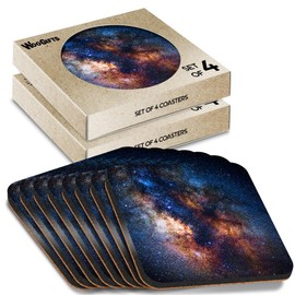8 x Square Coasters - Milky Way Galaxy Stars Space Sky Cork Backed MDF Glossy Tea Coffee Accessory #51456