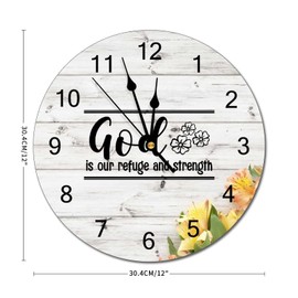 ArogGeld God is Our Refuge and Strength Wooden Clock Bible Verse Christian Religious Quotes Jesus Wall Clock Silent Non Ticking Clock Retro Farmhouse Decor for Living Room Birthday Gift 12Inch