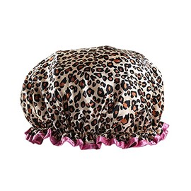 Reusable Waterproof Shower Cap - Double Thick, Leopard Red Border - Ideal for Bath & Shower - (1 Piece)