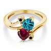 18K Yellow Gold Plated Silver London Blue Topaz Red Created