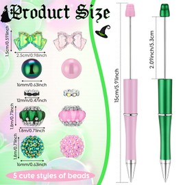 Yeaqee 2 Pcs Witch Beadable Pens Bulk Princess and Witch Party Favors Pink and Green Gift Pens Set Plastic Bead Pens for Friends Girls Friendship Matching Office School for Party Supplies Gifts