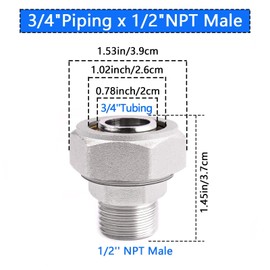 HKATOPS Air Line Fittings For Garage Shop Compressed Air Line Kit System, 3/4"Piping x 1/2"NPT Male Straight Air Piping Fittings,Nickel Plated Brass 2 Pack