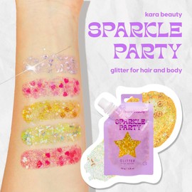 KARA BEAUTY Sparkle Party Glitter Gel for Hair and Body - Tangerine Smiles - Aloe Vera & Lavender Infused Glitter Makeup - No-Glue Body Glitter for Festivals