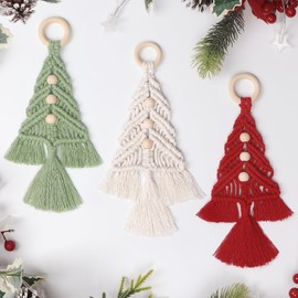 Dremisland Christmas Tree Decoration 3 Set Macrame Christmas Tree Decorative Hanging Ornaments Assembled Macrame Kits Boho Wall Hanging Decor for Christmas Tree Winter New Year Party Supplies