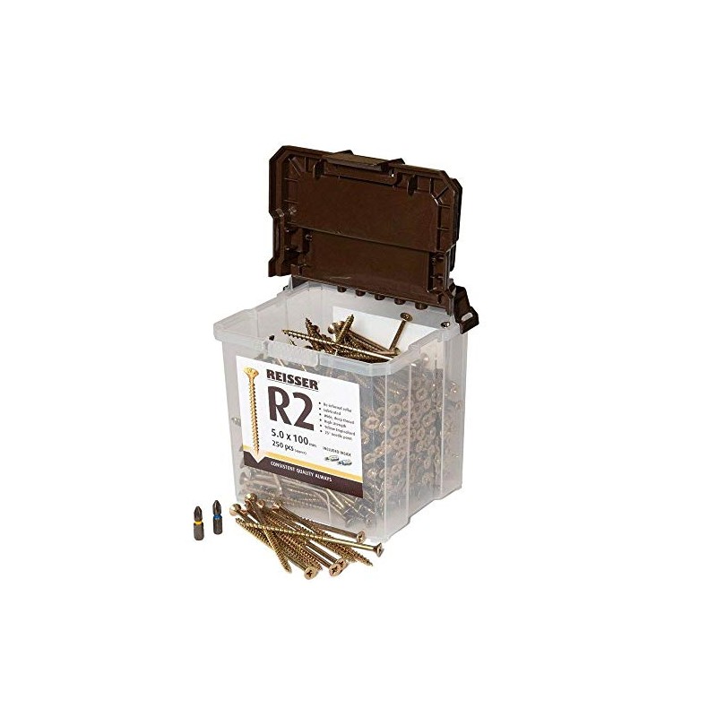 Reisser 9221580PB R2 Pozi Yellow Coated Woodscrew 400-Pieces in Tub