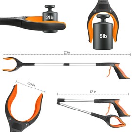 32" Grabber Reacher Tool, 1-Pack Foldable Reacher Grabber Pickup Tool with 360° Anti-Slip Rotating Jaw & Magnet, Mobility Aid Reaching Assist Tool for Trash Pick Up, Lightweight Grabber Tool, Orange