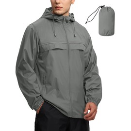SWISSWELL Mens Waterproof Windbreaker Rain Jacket Lightweight Packable Raincoat with Hood for Golf Hiking Travel Grey Large