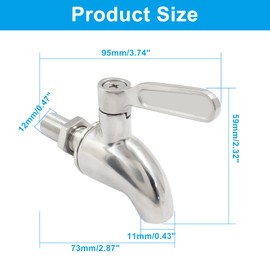 Biaungdo Beverage Dispenser Replacement Spigot, 304 Stainless Steel, Brushed Finish, Stainless Steel Color, 12mm Opening