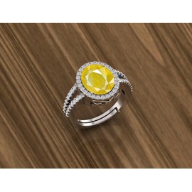 LMDPRAJAPATIS 9.25 Carat Natural Yellow Sapphire Pukhraj Loose Gemstone 925 Silver Adjustable Ring