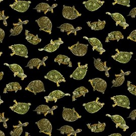 Timeless Treasures Backyard Wildlife C1175 Black Realistic Box Turtles