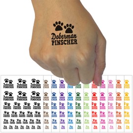 Doberman Pinscher Dog Paw Prints Fun Text Temporary Tattoo Water Resistant Fake Body Art Set Collection - Light Pink (One Sheet)