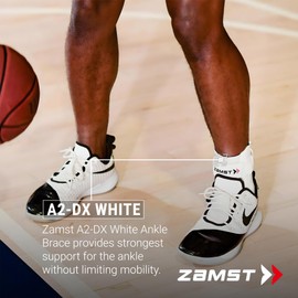 Zamst Zamst A2-DX Sports Ankle Brace with Protective Guards For High Ankle Sprains and Chronic Ankle Instability-for Basketball, Volleyball, Lacrosse, Football-White, Left Small