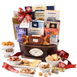 Broadway Basketeers Thank You Gift Basket Send Your Appreciation with This Beautiful Display Basket. Enjoy the Large Assortment of Sweets and Savory Treats, Perfect for Mom Dad Friends