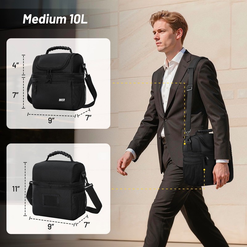 MIER Insulated Lunch Box Dual Compartment Lunch Bag Leakproof Cooler