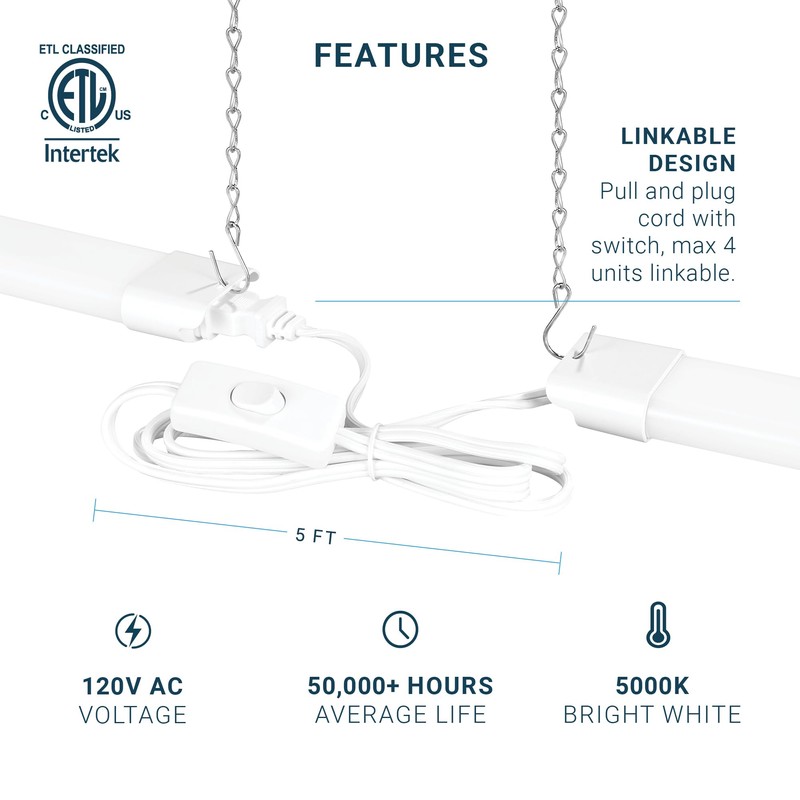 PARMIDA (4 Pack) Linkable LED Utility Shop Light, 45W, 3FT