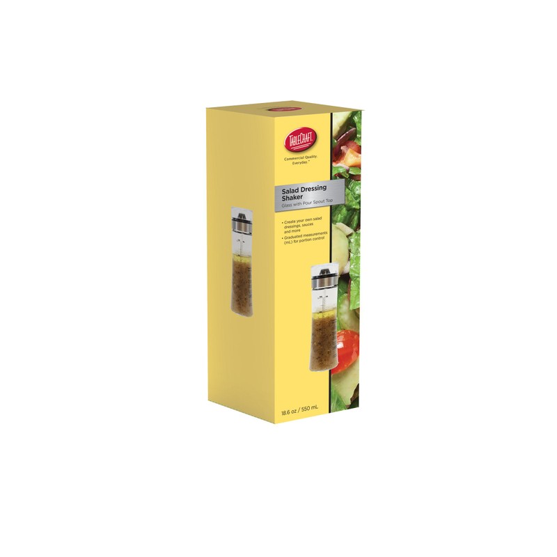 Tablecraft Salad Dressing Shaker, Glass with Plastic & Metal Pour