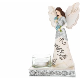 Pavilion - Bless This Home - 6.75" Angel Figurine Tealight Candle Holder Religious Bestie BFF Best Friend God Jesus Lover Christian Christ Gift Housewarming Present