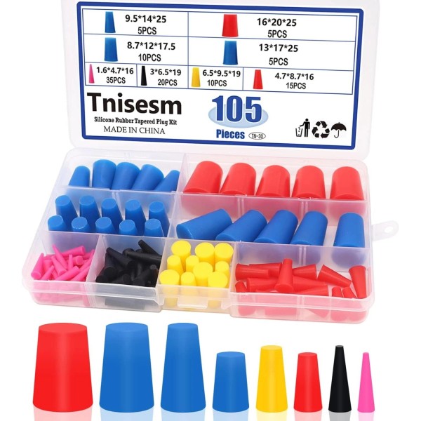 No Brand Tnisesm 105Pcs 1/16" to 5/8" Silicone Rubber Tapered