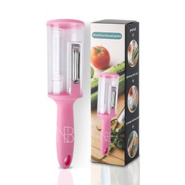 Vegetable Peeler with Storage Container – Round Shape Sharp Julienne Peeler - Easy Non-Slip Hand Grip, Long-Lasting Julienne Slicer for Fruit & Veggies - Perfect for Kitchen