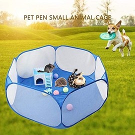 Small Animals C&C Cage Tent,Breathable&Transparent Pets Playpen Folding Exercise Fence,Portable Yard Fence for Guinea Pig, Rabbits, Hamster, Chinchillas and Hedgehogs, Reptiles(Blue)