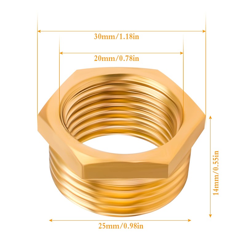 4 Pieces Reducer Adapter, Brass Thread Adapter Hex Water Pipe