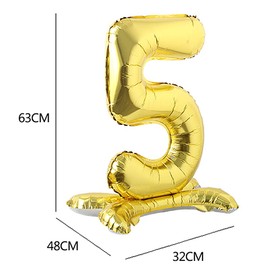 Self Standing 32 Inch Number Balloons Foil Ballon Gold Digit ball Wedding Birthday Party Decoration Baby Shower Supplies (32 inch Stand Gold 5)
