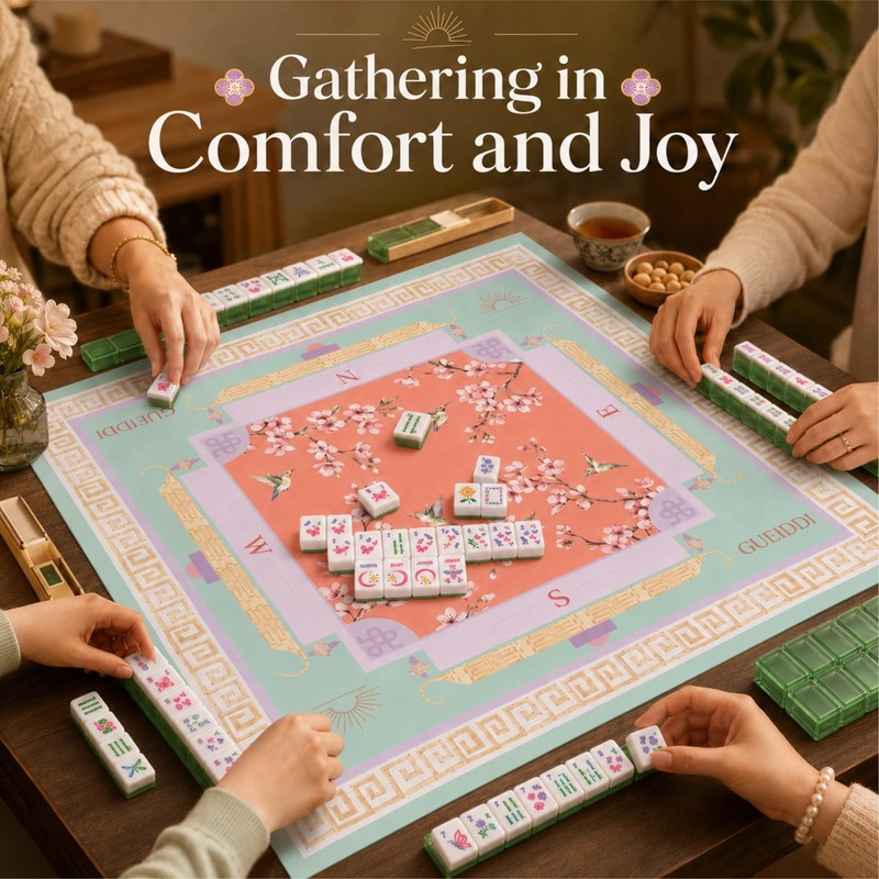 Gueiddi Premium Pink Floral Mahjong Mat 33"x33" , Smooth Glide
