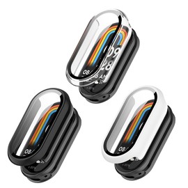 ISRcnst Compatible for Xiaomi Smart Band 9/9NFC Screen Protector, PC Hard Ultra Bright Tempered Glass One Piece Full Protective Cases (3 pcs)(Not for Xiaomi Smart Band 8/8NFC)