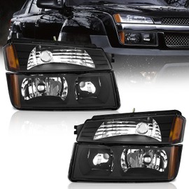 WEELMOTO Fits Body Cladding Models Headlight for 2002 2003 2004 2005 2006 Chevy Avalanche 1500 2500 Headlamp Replacement Black Housing Amber Reflector Clear Lens