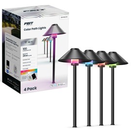Feit Electric Smart Outdoor Cone Path Lights, 100 Lumens, Color Changing & Tunable White, Music Sync, Works with Alexa & Google Home, App & Remote Control, 15,000-Hour Lifetime, PATH/RGBW/AG/4, 4-Pack
