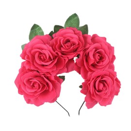 Lofruiin Women's Rose Flower Headband Artificial Flower Hairband Mexico Floral Crown Headpiece (Fuchsia, Pack of 1)