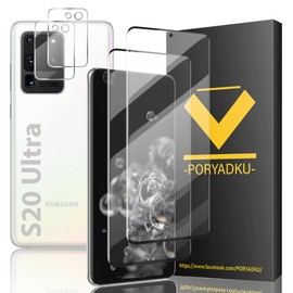 Tempered Glass For Galaxy S20 Ultra 5G Screen Protector 2 Pcs [6.9 Inch]+ Transparent HD Camera Lens Protector 2 Pack, 9H hardness, Ultrasonic Fingerprint Support, HD Clear, For Galaxy S20 Ultra