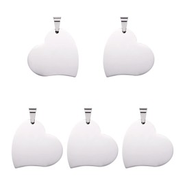 Beadthoven 5pcs 304 Stainless Steel Heart Blank Stamping Tag Pendants Etching Engraving Tags Charm with Pinch Bail 32x33x1.8mm for Jewelry Making Pet Dog Name ID Tags
