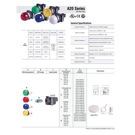 A20P-1EQ4W, 22mm LED Pilot lamp, Flush Type, 24V AC/DC, White Lens