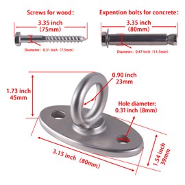 GIVIHGETI 1 Piece Wood/Concrete Ceiling Hanger Hammock 770 lbs Capacity Hanging Hardware Oval Bracket Set for Indoor Outdoor Playground Chair Yoga Rope Punch Bags