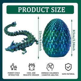 3D Dragon Egg Articulating Gemstone Crystal Dragon Figurine Flexible Joints Home Decor Executive Desk Toys Home Office Decor Executive Desk Toys (Laser Green)