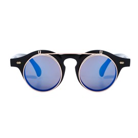 Sunglasses Men’s Ladies Flip Up Lens U400 Protection Vintage Classic Steampunk Look (A1 Blue)