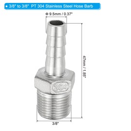 PATIKIL 304 Stainless Steel Barb Hose Fitting, 2 Pack 3/8" Hose Barb x 3/8" PT Thread Pipe Connector Adapter Quick Fittings for Bore Air Water Connecting