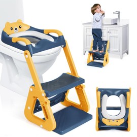 Orzbow 2-in-1 Potty Training Seat with Step Stool, Height Adjustable Toilet Seat for Toddler, Potty Training with Splash Guard for Kids Boys Girls, Stability Ladder and Anti-Slip Pad, Yellow