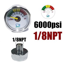 Aopkeo 1 inch Pressure Gauge Mini Micro Manometre 1/8NPT for Paintball PCP Airsoft Mountaineering Diving 1500psi, 2000psi, 3000psi, 5000psi, 6000psi (1/8NPT-6000psi)