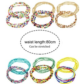 JEOPKO 12 Pieces Waist Beads, Elastic Waist Bead Chains Summer Body Chains Colorful Belly Beads African Bikini Jewelry Chains for waist beads african Women and Girls.