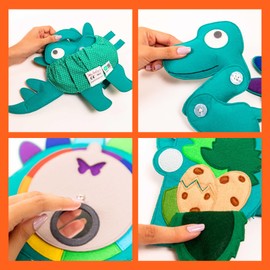 Jolly Designs® Travel Buddy Dino for Toddlers, Montessori Activity Travel Toy from 1 Year, Activity Board for Travel, Toy Holiday from 1 Year, Promotes Fine Motor Skills