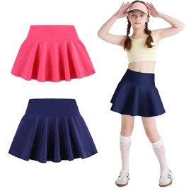 2 Pack Girls Skirts Elastic Flared Tennis Skater Skirt with Built-in Shorts Kids Active Flowy Skorts 4-5T