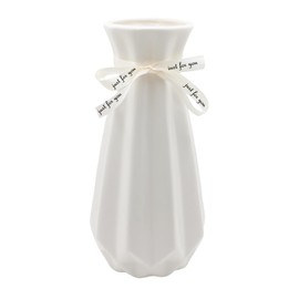 Weiße Vasen 19 cm hoch, moderne Blumenvasen aus Keramik mit farbigem Band, dekorative Vasen für Pampasgras, geometrische Vasen für Zuhause, Wohnzimmer, Esstisch, Büro, Dekoration