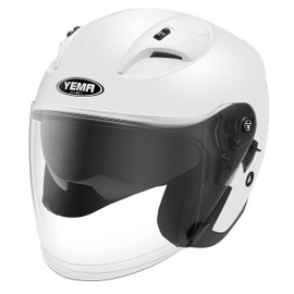 Motorcycle Open Face Helmet YEMA YM-637 DOT Approved 3/4 Half Helmet with Sun Visor for Adult Men Women - White,XX-Large