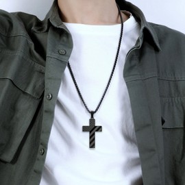 HOFOYA American flag black cross pendant necklace with Inspiring bible quote psalm 20:4 for men teen boys,independence day birthday graduation gift for friends or family.