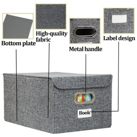 Set of 2 Large Storage Bin with Lid, Sturdy Linen Foldable Storage Bins for Organizing, 17x12x8.8", Clothes Storage Containers, Organizer Box for Clothing, Sweater, Sheet, Office, Wardrobe, Car