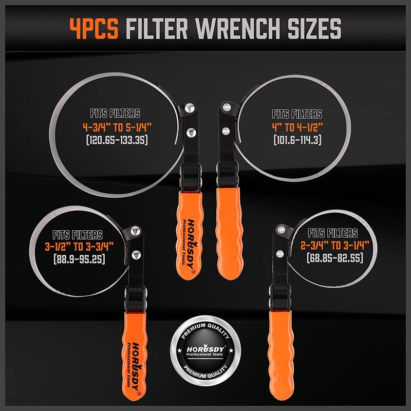 HORUSDY 5-Piece Standard Swivel Oil Filter Wrench, 2-3/4" - 5-1/4"(68.85-133.35mm)