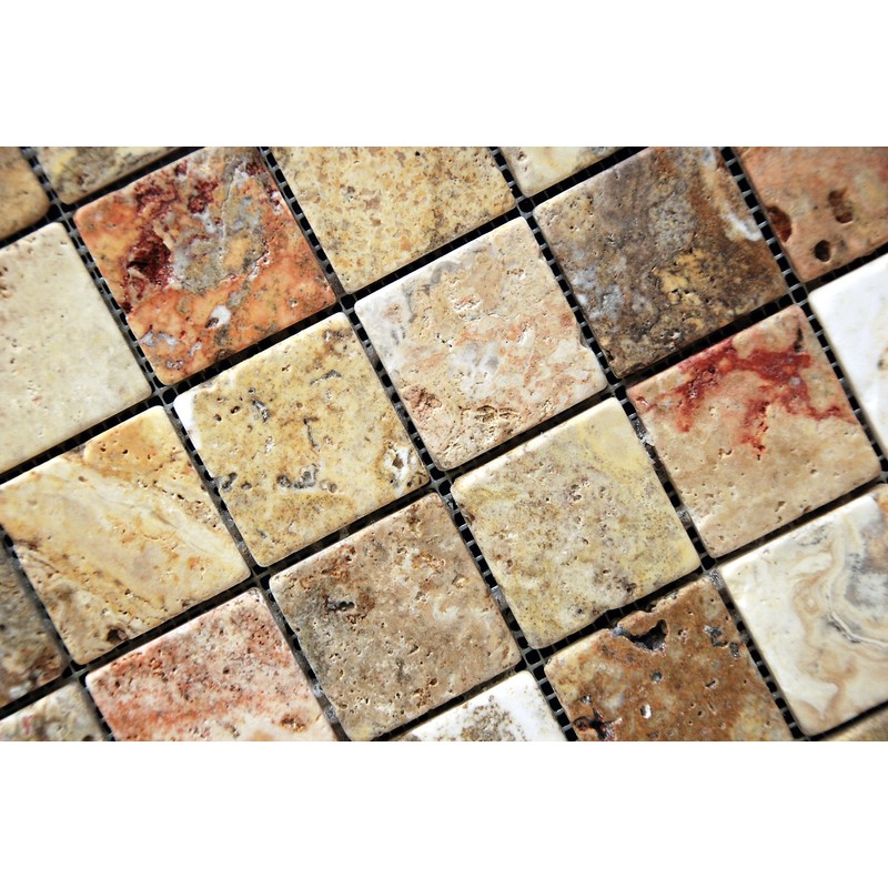 Scabos 2 X 2 Tumbled Travertine Mosaic Tile - Box