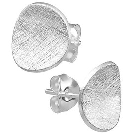 Vinani Women's Stud Earrings 925 Silver - Circle Design Round Curved Brushed - 925 Sterling Silver - Earrings for Women - 2OSB, Sterling Silver, No Gemstone